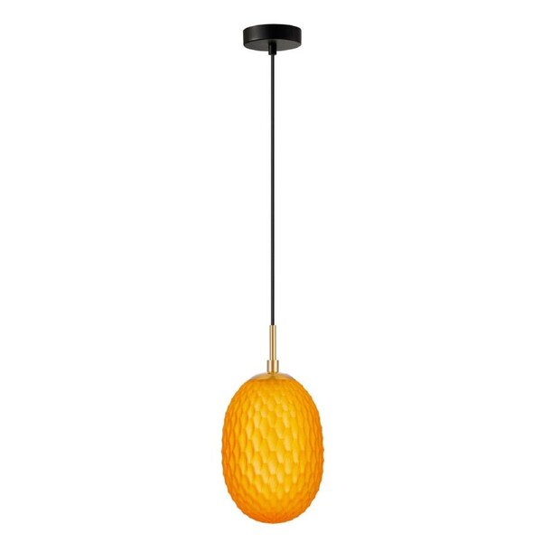 Kathal Interior Ellipse Glass Segmented with Brass Highlight Enclosed Pendant Light Orange