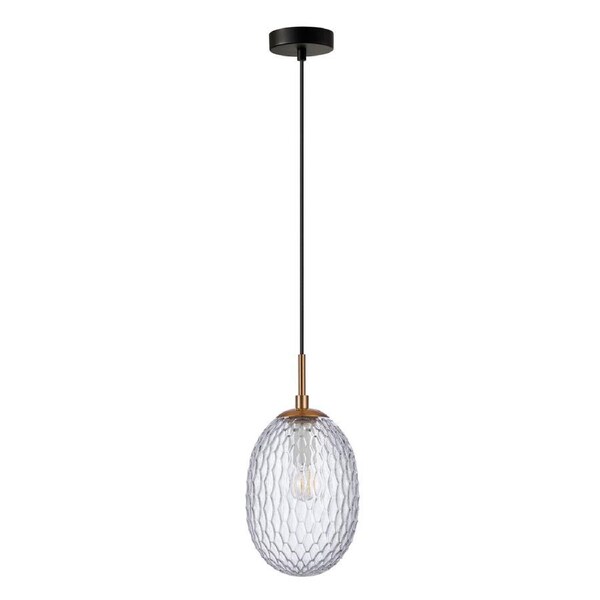 Kathal Interior Ellipse Glass Segmented with Brass Highlight Enclosed Pendant Light Clear