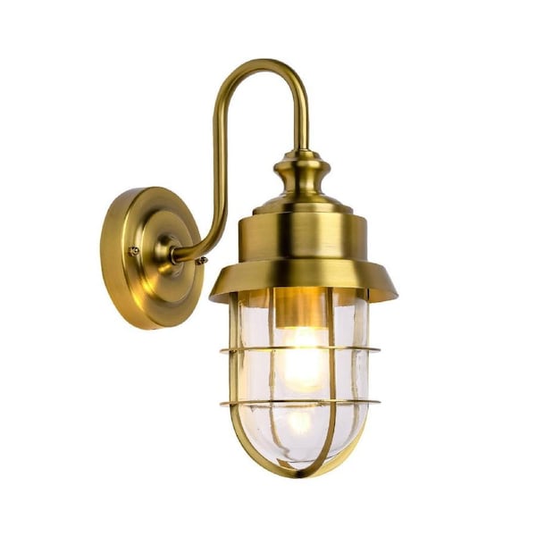 Parol Exterior Cylinder Glass with Cage Wall Light IP44 Brass