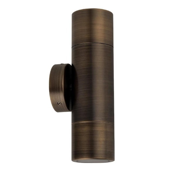 GU10 Exterior Wall Pillar Up/Down Spot Light (Rustic Brass) IP65