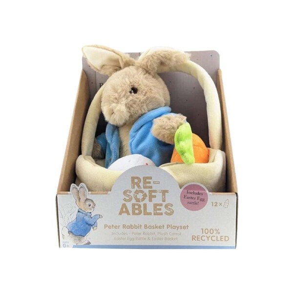 Resoftables Peter Rabbit 9 in Stuffed Animal in Basket Playset Soft Kids Toy