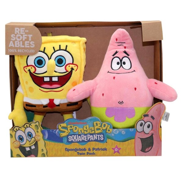 2pc Resoftables Medium Twin Pack Plush Soft Toy Spongebob & Patrick Kids 0+