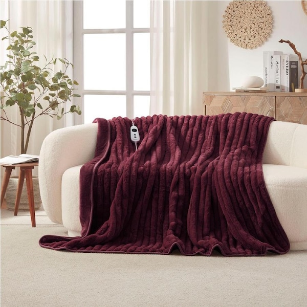 Dreamaker Chunky Embossed Fleece Electric Heated Throw Blanket Cherry 180x200cm