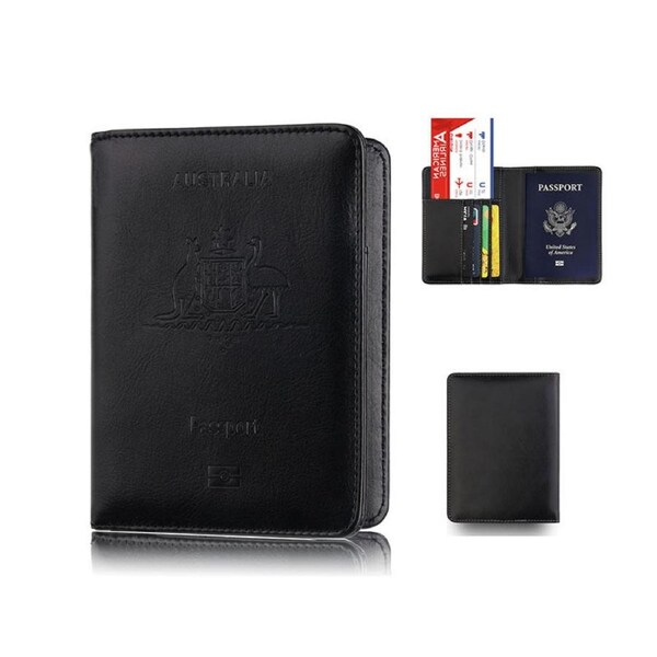 Catzon Australia Passport Holder with Card Slots RFID Blocking for Travel-Black