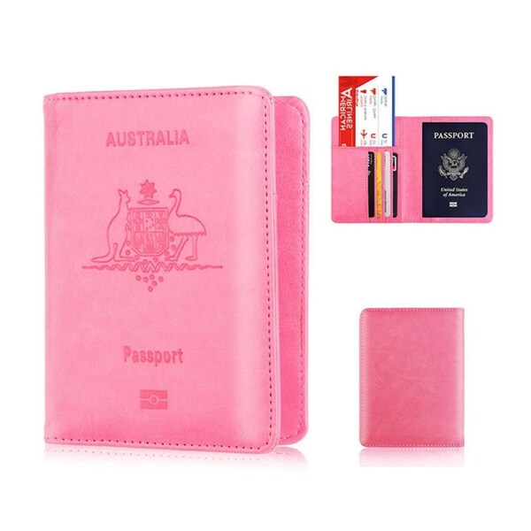 Catzon Australia Passport Holder with Card Slots RFID Blocking for Travel-Pink
