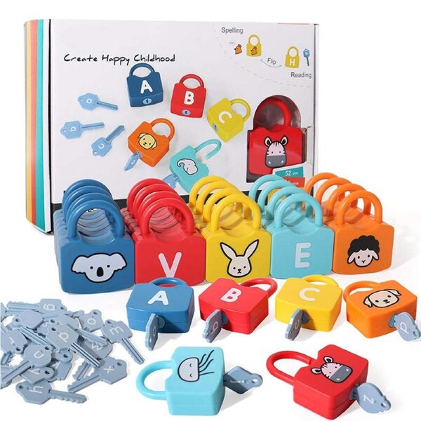 Catzon 52 Pcs Kids Learning Locks with Keys Alphabet Matching Montessori Toy