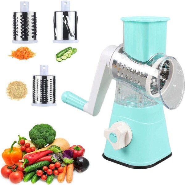 Catzon 3 in 1 Rotary Cheese Grater with Power Suction Base Easy to Clean-Blue