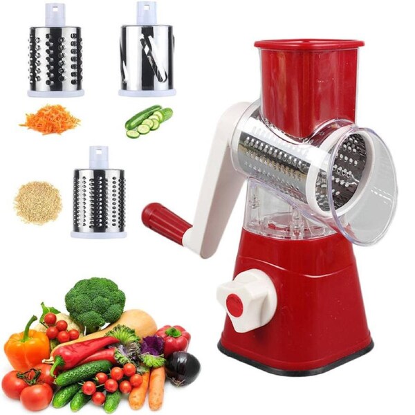 Catzon 3 in 1 Rotary Cheese Grater with Power Suction Base Easy to Clean-Red