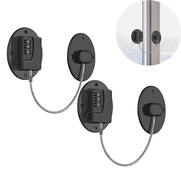 Catzon 2 Pcs Refrigerator Lock No Drilling for Cabinets Window Drawers-BlackB