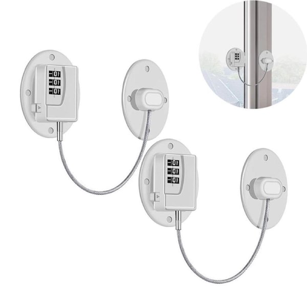 Catzon 2 Pcs Refrigerator Lock No Drilling for Cabinets Window Drawers-WhiteB
