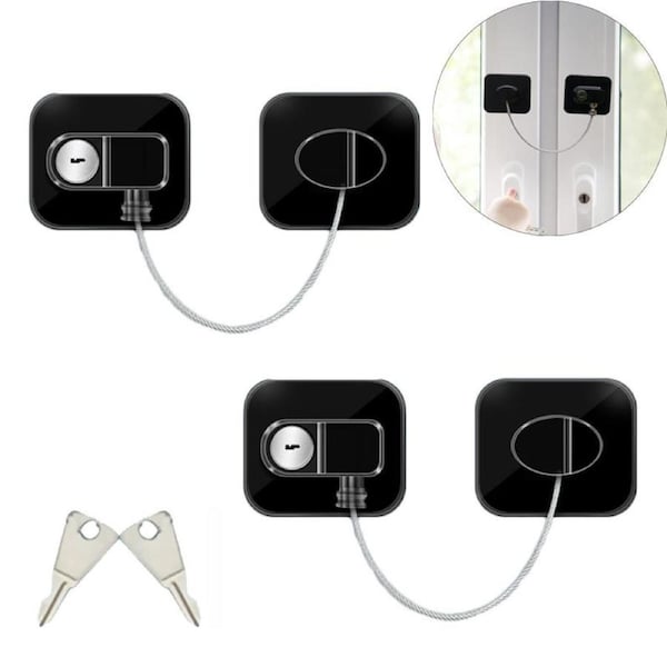 Catzon 2 Pcs Refrigerator Lock with Keys No Drilling for Cabinets Window-BlackA