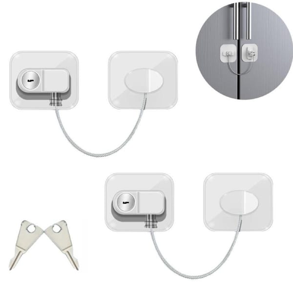 Catzon 2 Pcs Refrigerator Lock with Keys No Drilling for Cabinets Window-WhiteA