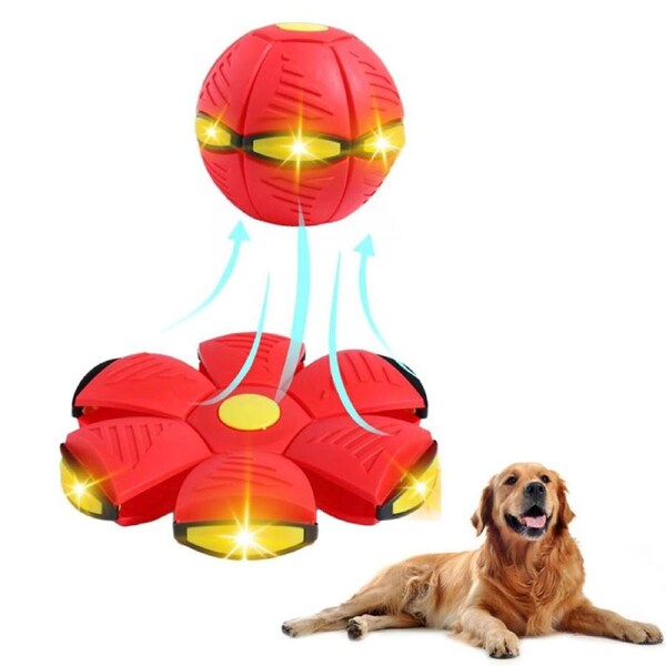 Catzon Flying Saucer Ball for Dogs Cat with 6 Lights Interactive Toys-Red