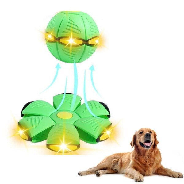 Catzon Flying Saucer Ball for Dogs Cat with 6 Lights Interactive Toys-Green