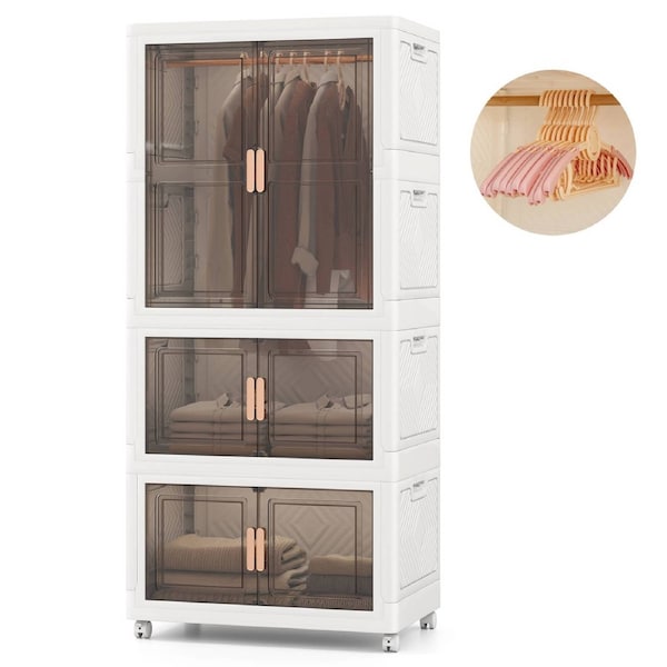 Costway 420L Storage Bins Plastic Wardrobe Closet w/Wheels Collapsible Storage Container White