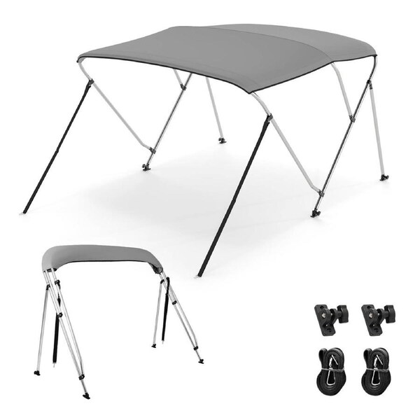 Costway 4-Bow Boat Bimini Top Aluminum Sun Shade Protection Roof w/Storage Boot Oxford Boat Canopy Grey