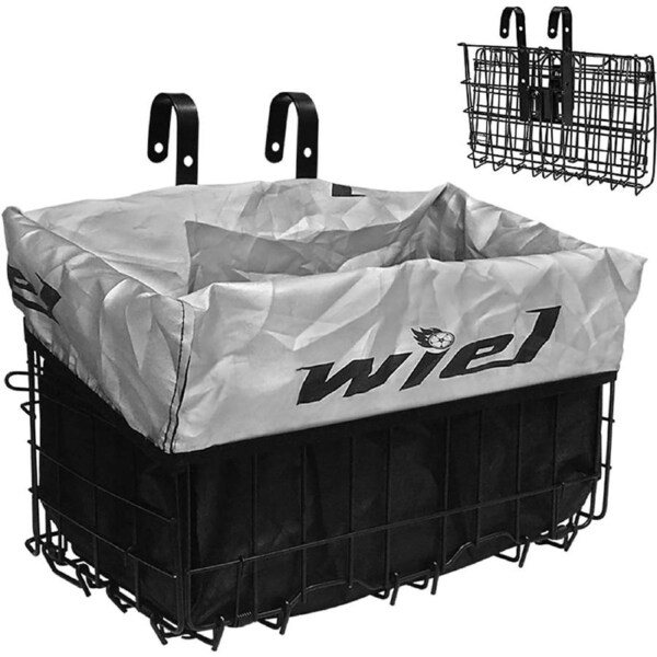 Bike Basket with Black Liner Rainproof Cover,Easy Install to Front Handlebar or Rear Rack, for Commuter Grocery Shopping Picnic
