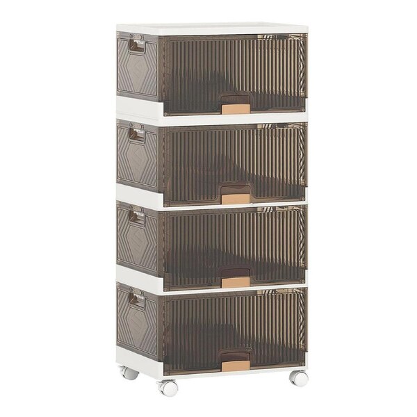 Giantex 4-Tier Stackable Shoes Rack Organizer Foldable Shoe Boxes w/Flip Doors Display Boxes Brown
