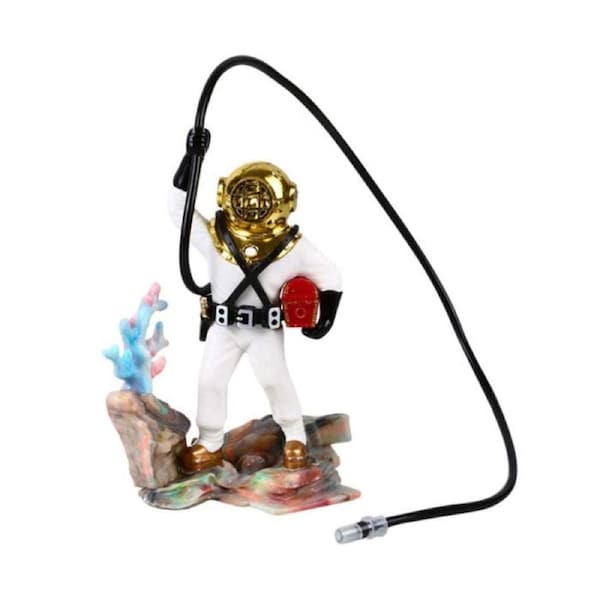 Diver With Hose Live Action Aerating Aquarium Ornament Fish Tank Decoration-White