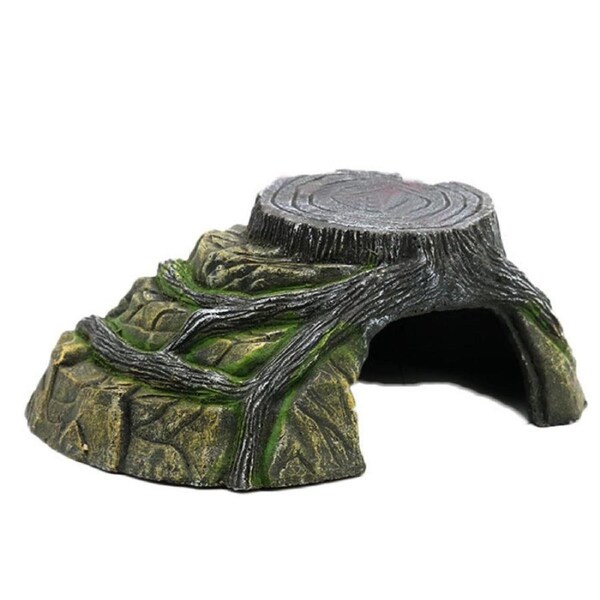 Root Terrace Reptile Habitat Cave Resin Rock Hideout Fish Tank Decor for Lizards Frogs Snakes-S