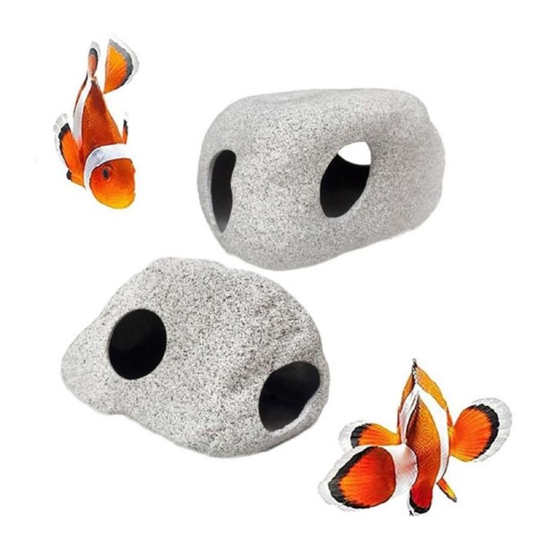 2Pcs Aquarium Hideaway Rocks for Aquatic Pets to Breed Play and Rest Aquascape Decor Stones-WW-L1/XL1