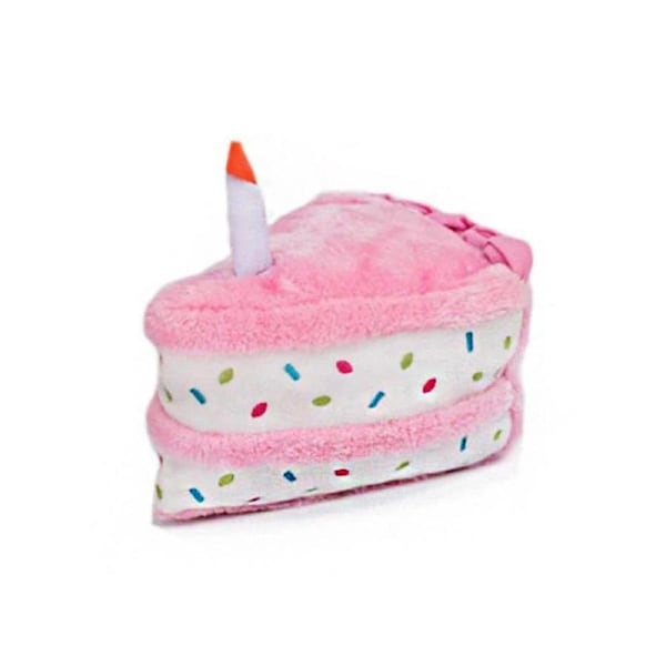 Pet Plush Doll Birthday Triangle Cake Squeaky Dog Toy-Pink