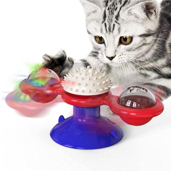 Windmill Massage Cat Toys with Catnip Ball Bell For Indoor-Blue