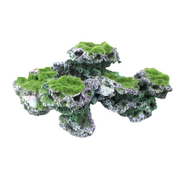 Aquarium Mountain View Coral Reef Rockery Hiding Cave Stone Landscape Decor with Moss-L