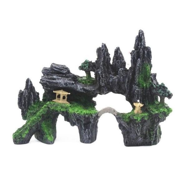 Aquarium Decoration Mountain View Resin Bridge Pavilion Ornament Rock Cave-014B
