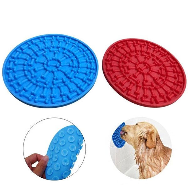 2 Pcs of Strong Suction Dog Lick Mat Durable Slow Feeder Pad for Pet Bathing-Blue Red