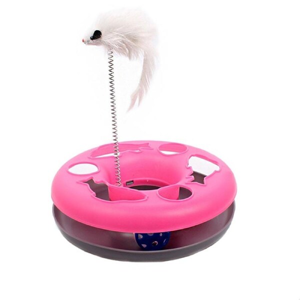 Interactive Cat Toy Scratching Spring Mouse Turntable with Exercise Bell Balls-Rose red