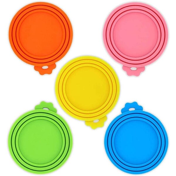 5 Packs Pet Food Can Cover Silicone Lid Universal Size Fit Most Size Canned