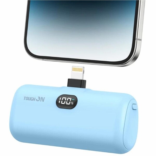 Tough On Mini Portable Charger 5000mAh Power Bank PD Fast Charging Lightning for iPhone Light Blue