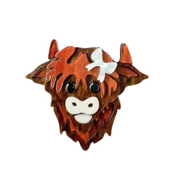 Urban Iris Highland Cow Brooch Pin Kids/Women's Clothing Jewellery Brown