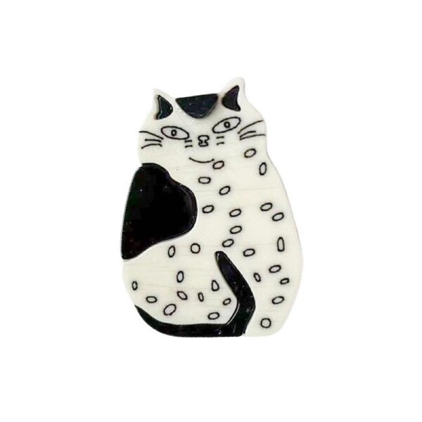 Urban Iris Spotty Cat Brooch Pin Badge Kids/Women's Clothing Jewellery White