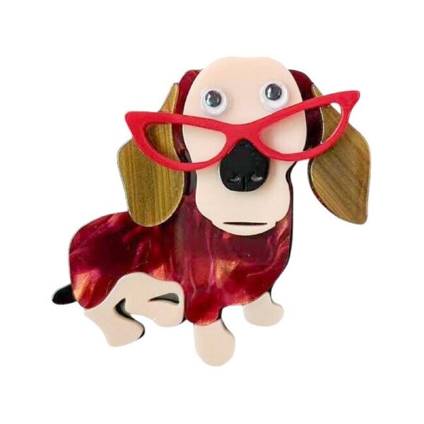 Urban Iris Dog Lady Glasses Brooch Pin Badge Kids/Women's Jewellery Red
