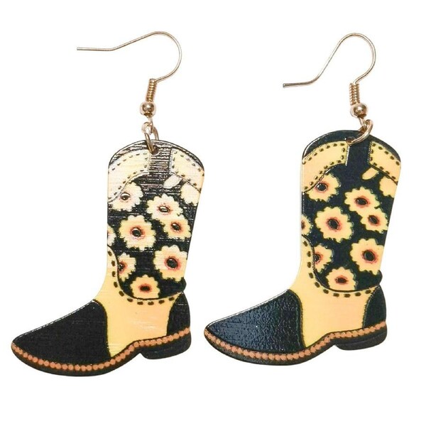 Urban Sunflower Boots Dangle Earrings Women's Fashion Jewellery Black/Yellow