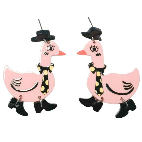 Urban Pop Duck in Boots Dangle Earrings Women's Casual Jewellery Purple