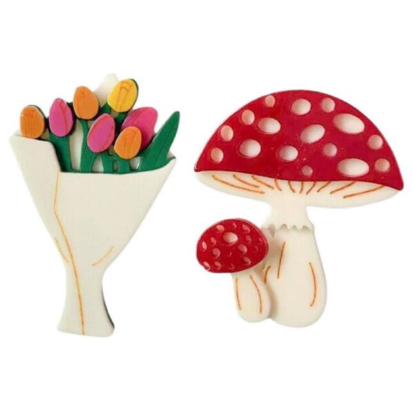 Urban Iris Flower Bouquet/Toadstool Brooch Pin Women's Jewellery Combo Set