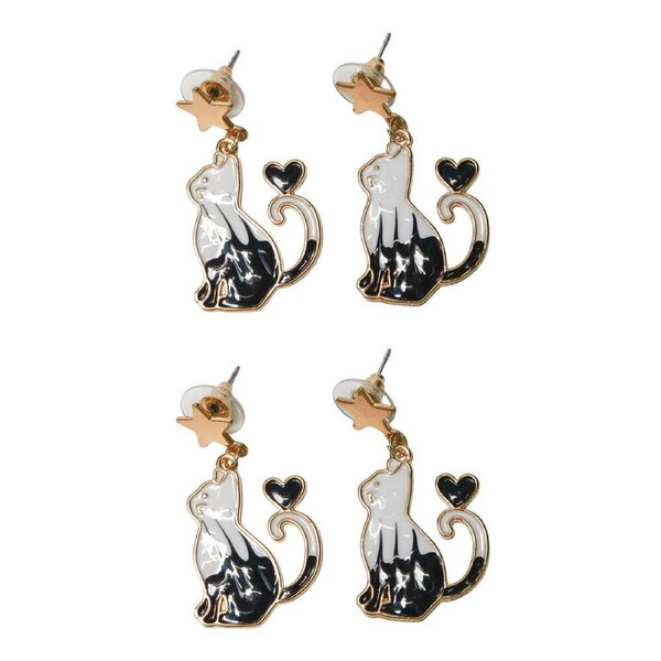 2PK Urban Cat Dangle Earrings Women's Fashion Casual Party Jewellery Black/White
