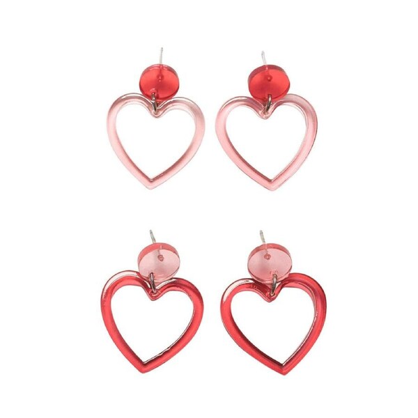 Urban Pop Hearts Dangle Earrings Women's Casual Jewellery Pink/Red Combo Set