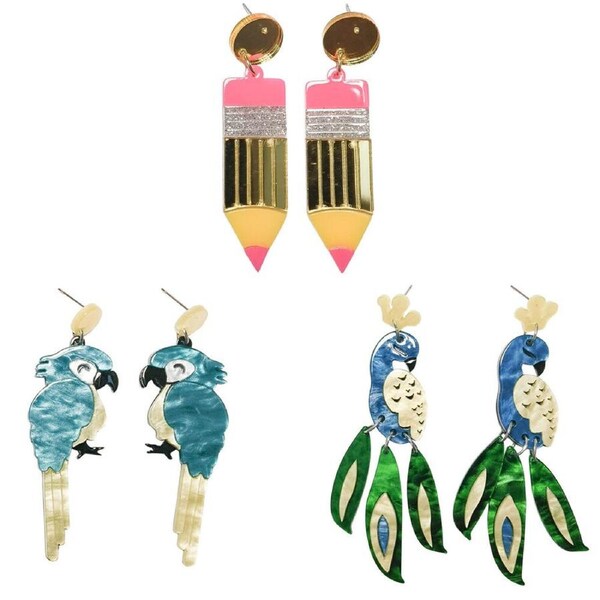Urban Pop Pencil/Parrot/Peacock Dangle Earrings Women's Jewellery Combo