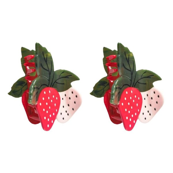 2PK Urban Strawberry Claw Clip Clamp Women's Hair Barrette Accessory Red/Pink