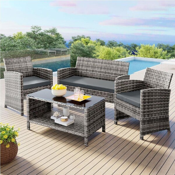 ALFORDSON 4PCS Outdoor Sofa Set Wicker Lounge Setting Mixed Grey