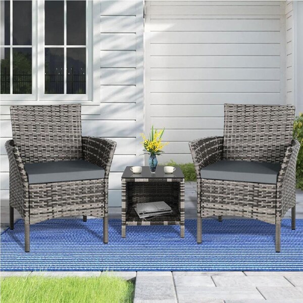 ALFORDSON 3PCS Bistro Set Outdoor Furniture Lounge Setting Sofa Wicker Mixed Grey