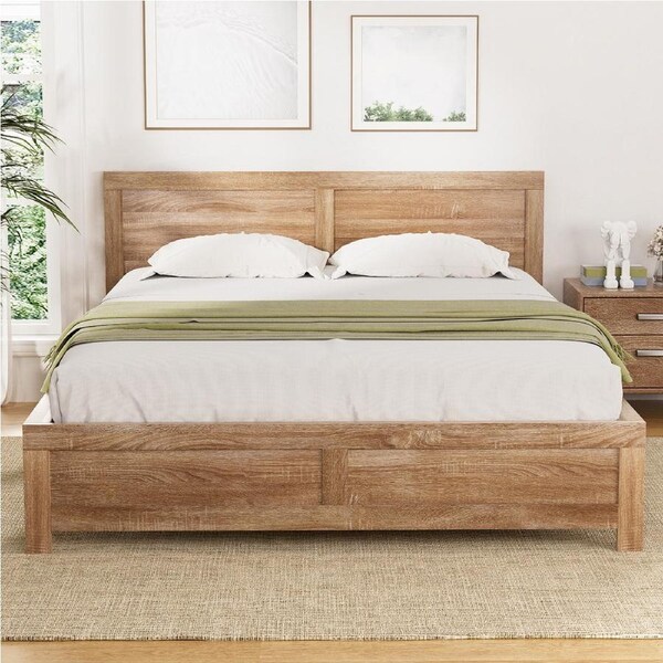 Artiss Bed Frame Queen Size Wooden OATMEAL