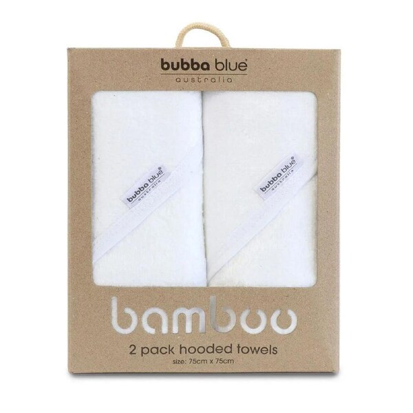 2pc Bubba Blue Bamboo Cotton Hooded Baby/Newborn/Infant Bath Towels White
