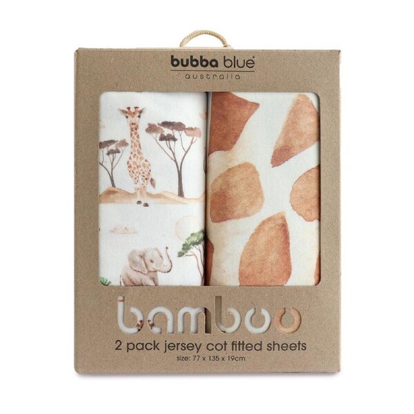 2pc Bubba Blue Bamboo Adventure Soft Jersey Cot Fitted Baby Sheets 77x135cm