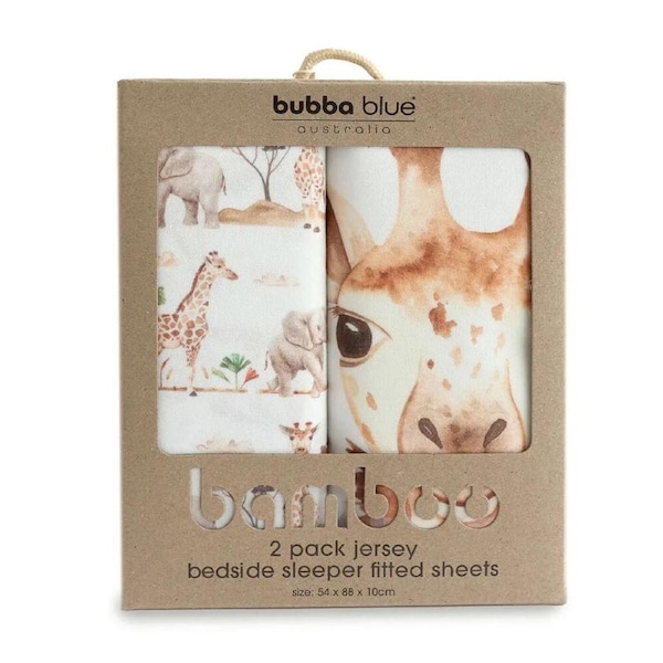 2pc Bubba Blue Bamboo Adventure Jersey Bedside Sleeper Fitted Sheets 54x88cm