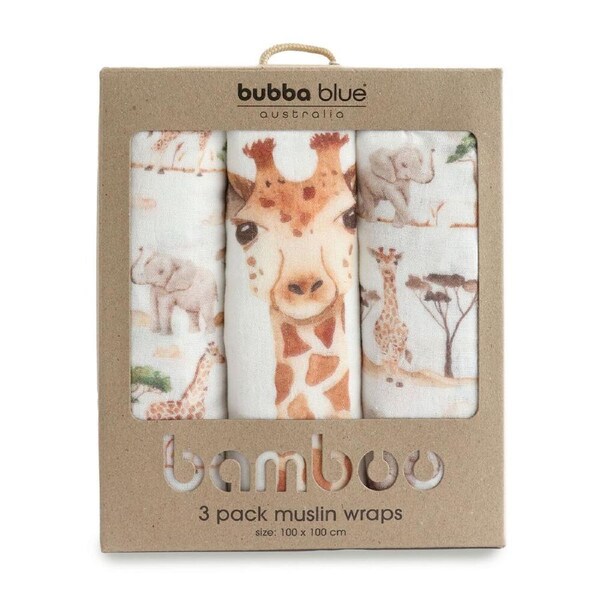 3pc Bubba Blue Bamboo Cotton Adventure Muslin Baby/Newborn Wraps 100x100cm